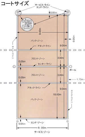 バレーボール・コートサイズ